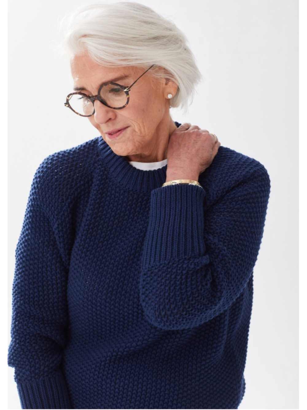 NWT Alice Walk The Classic Crewneck Fisherman Sweater Sz L Navy Nautical Preppy